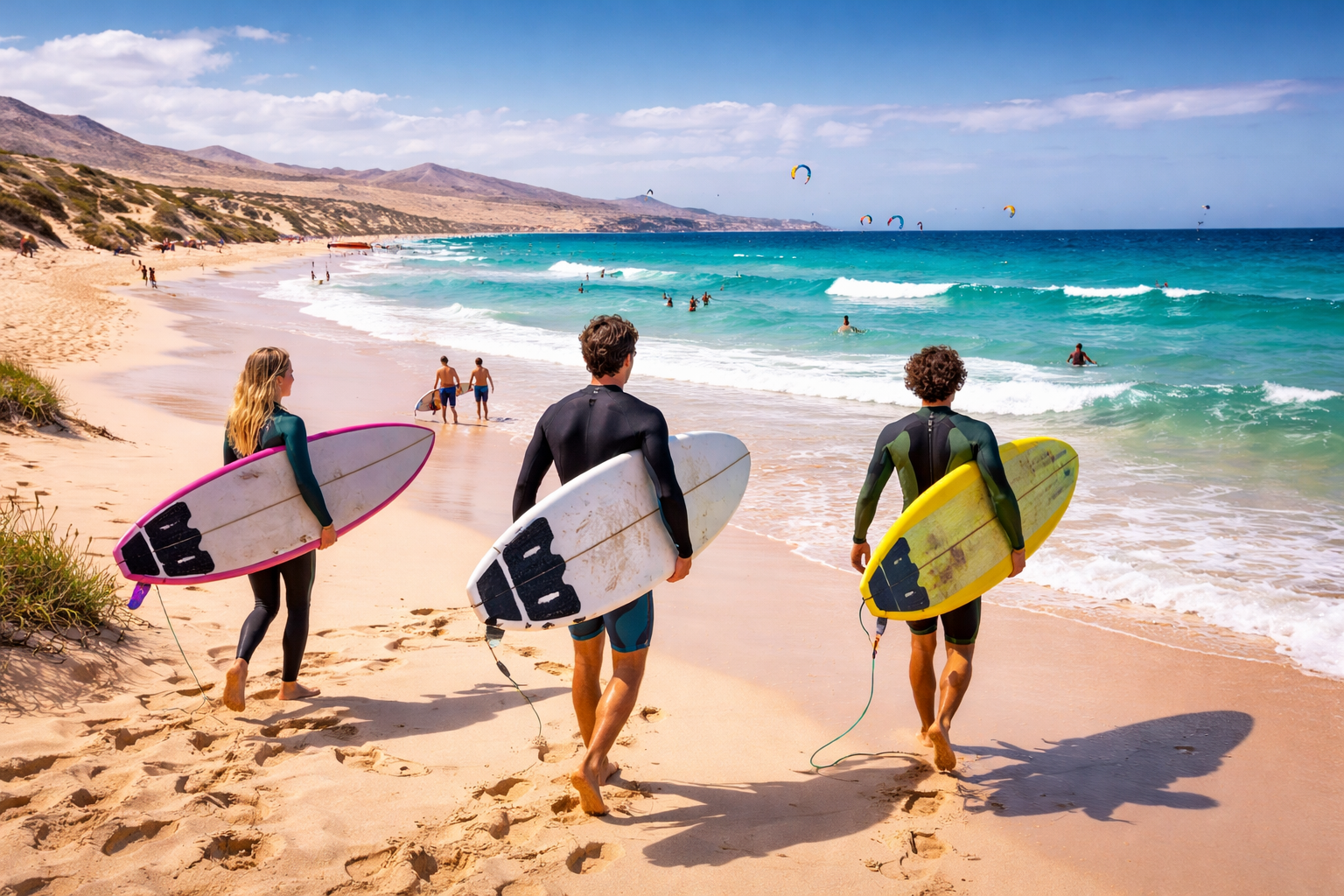 Surfisti a Playa de Sotavento Costa Calma